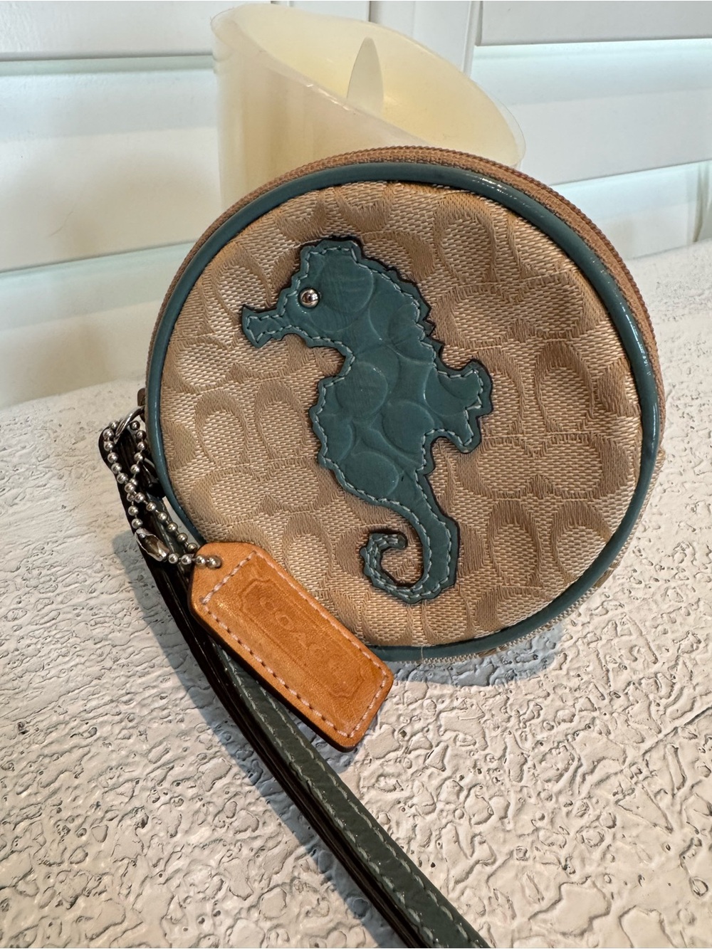 Coach Teal Seahorse Round Wristlet